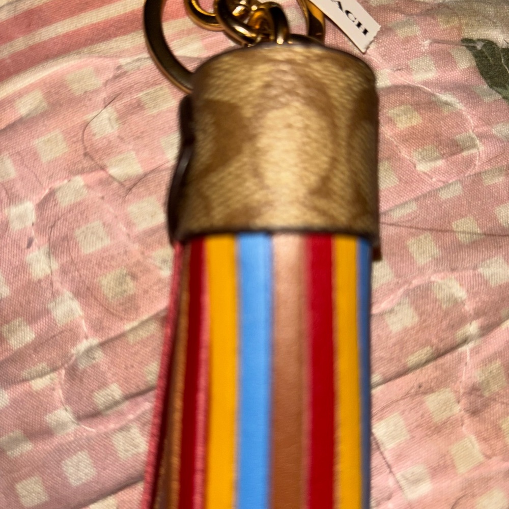 Coach authentic legacy color block Leather Tassel Keychain with Gold Hardware - Picture 2 of 5